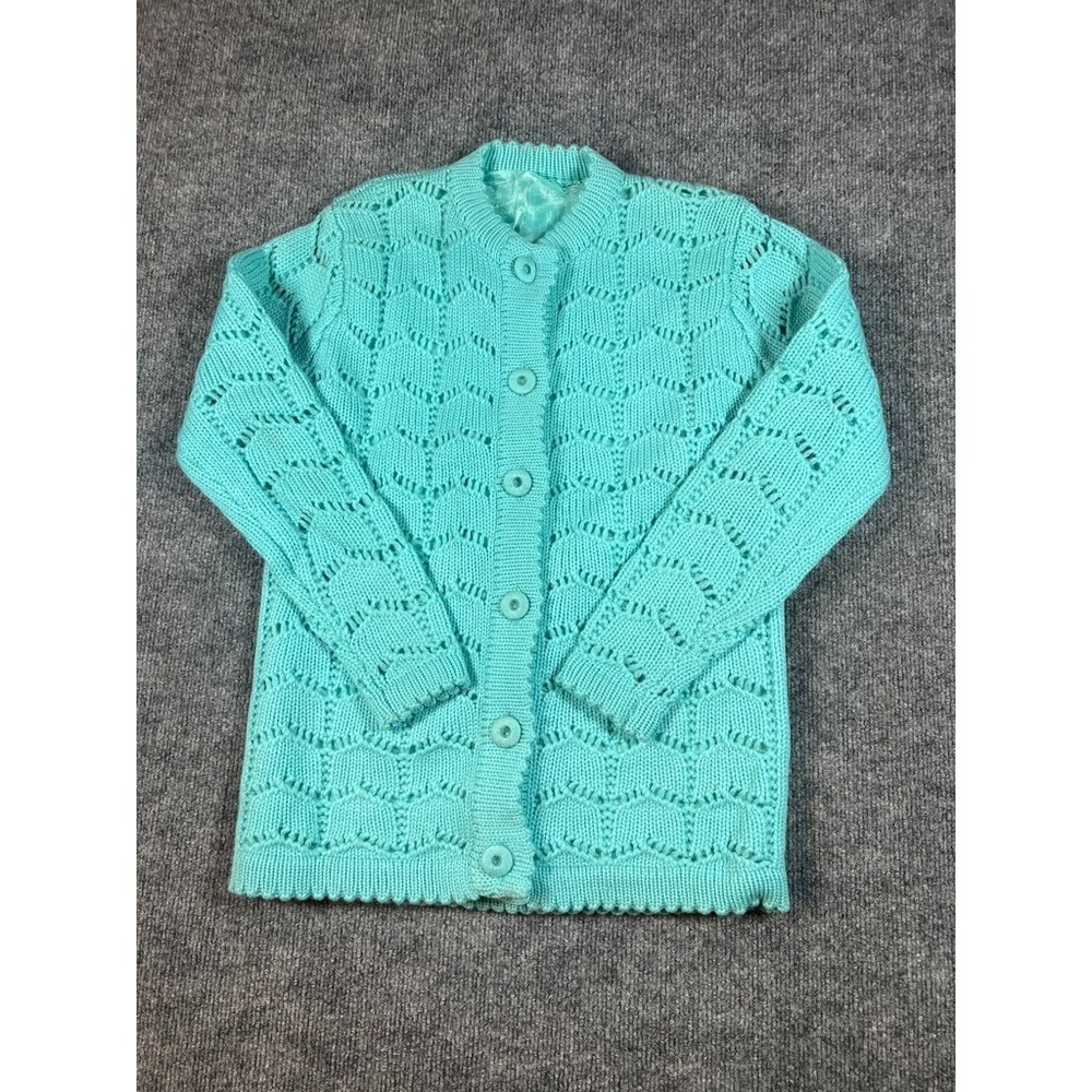 Vintage Homemade knitted Aquamarine Women's Cardigan Sweater Made in‎ USA